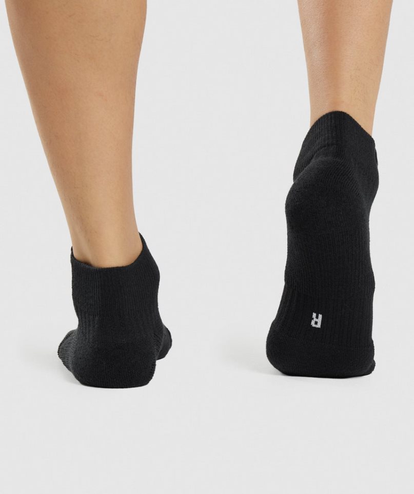 Gymshark Woven Tab Sneaker 3pk Socks Black | NZ 7QESJP